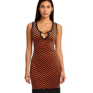 Espresso Chevron Patterned Dress in Pink and Gray